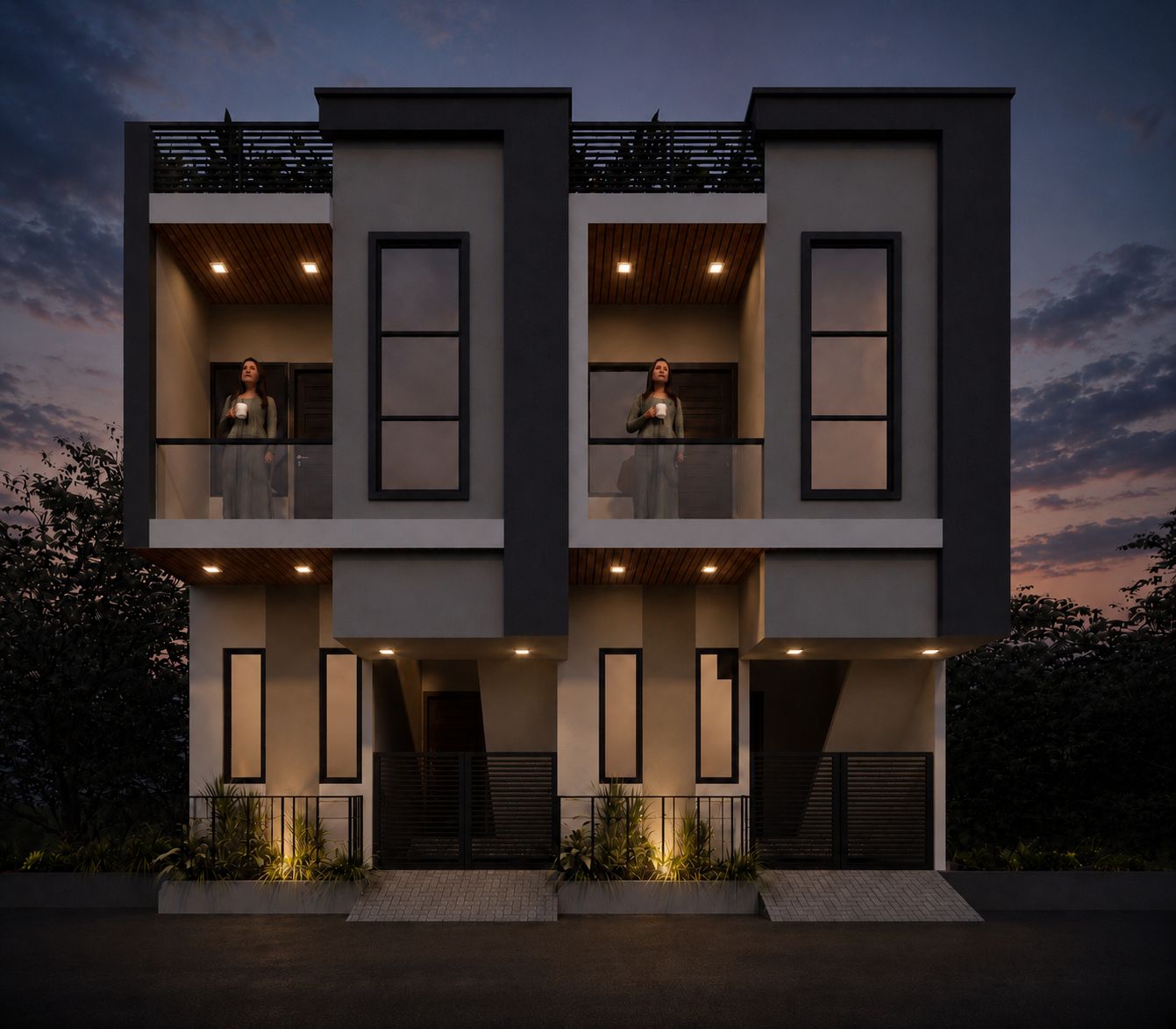 Bindayak Villa One architectural elevation at night